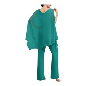 Elegant Womens Teal Layered Jumpsuit By List Roma Boutique Italy Sz 42 With Cape